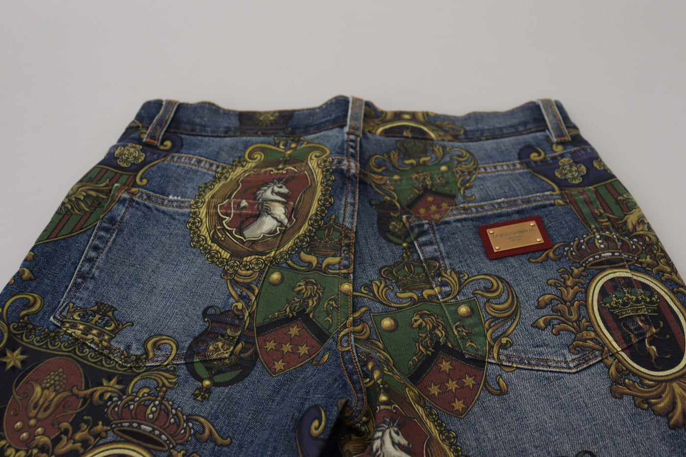 Dolce &amp; Gabbana Blue Medal Print Slim Fit Katoenen Jeans