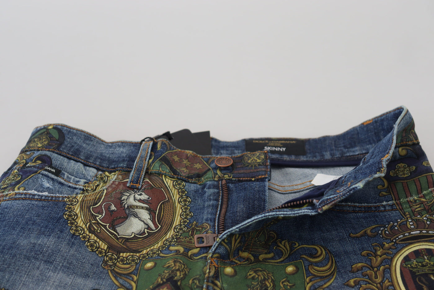 Dolce &amp; Gabbana Blue Medal Print Slim Fit Katoenen Jeans