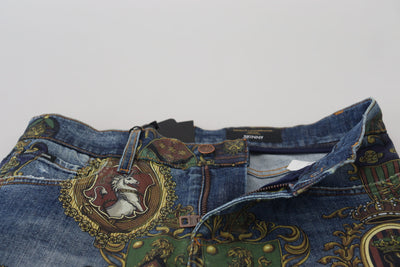 Dolce &amp; Gabbana Blue Medal Print Slim Fit Katoenen Jeans