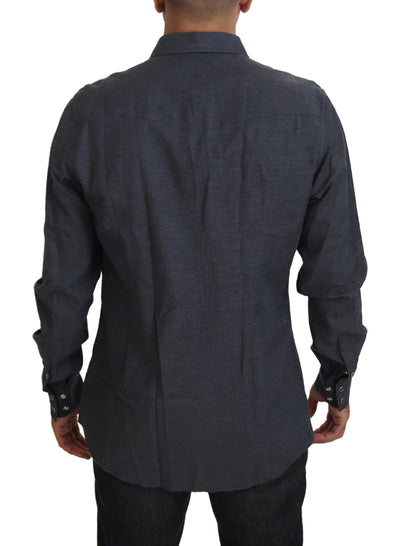 Chemise Dolce &amp; Gabbana en denim de coton bleu avec motif abeille en cristal