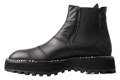 Dolce &amp; Gabbana Zwarte Leren Instappers met Stretch