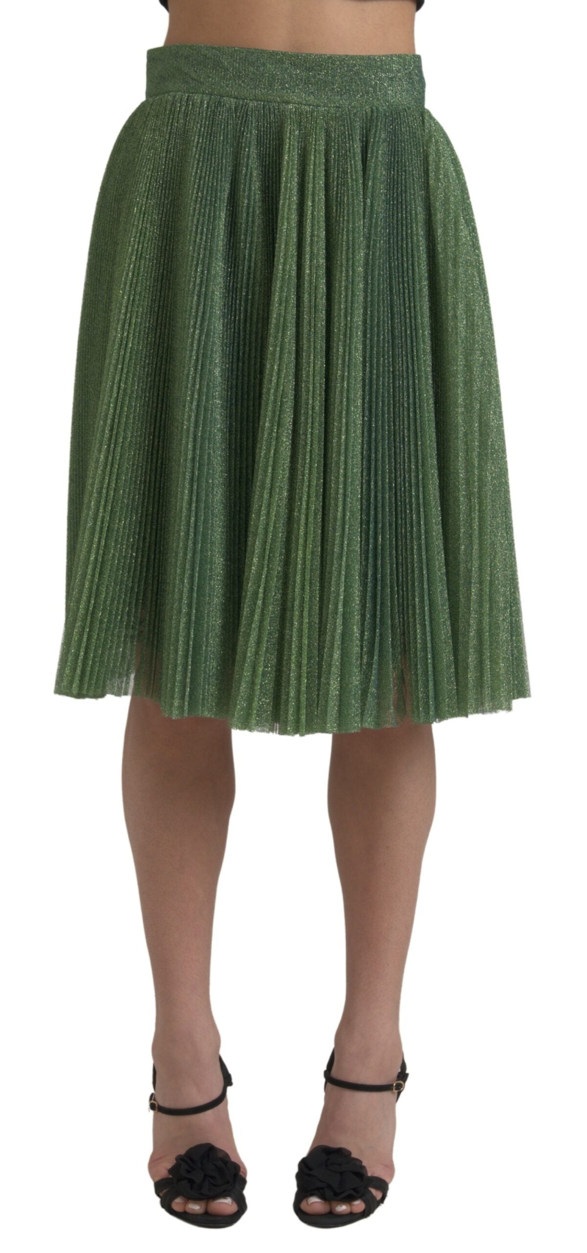 Jupe plissée taille haute trapèze vert métallisé Dolce &amp; Gabbana