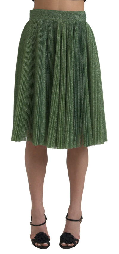 Jupe plissée taille haute trapèze vert métallisé Dolce &amp; Gabbana