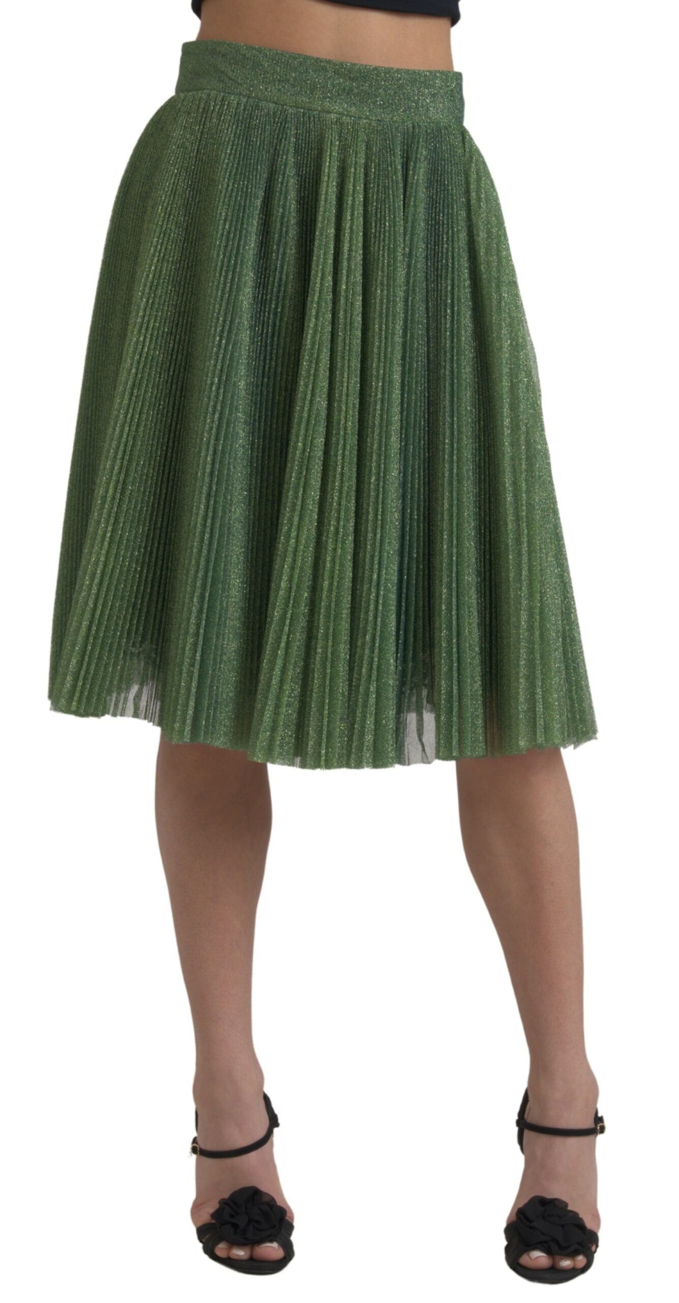 Jupe plissée taille haute trapèze vert métallisé Dolce &amp; Gabbana
