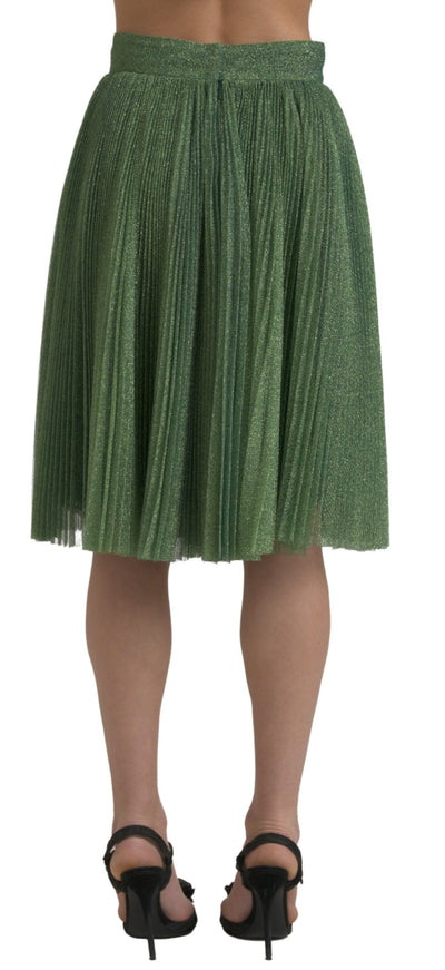 Jupe plissée taille haute trapèze vert métallisé Dolce &amp; Gabbana