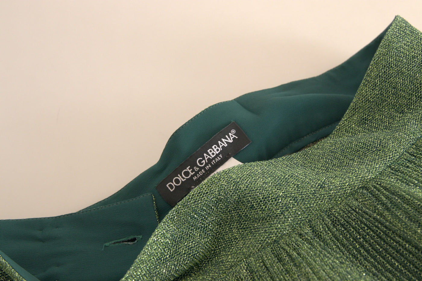 Jupe plissée taille haute trapèze vert métallisé Dolce &amp; Gabbana