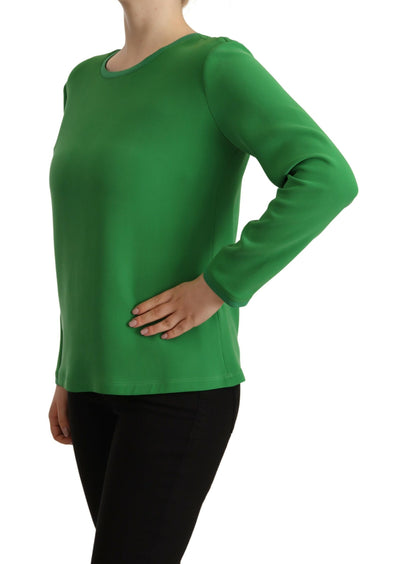 Pull col rond à manches longues en soie verte Armani