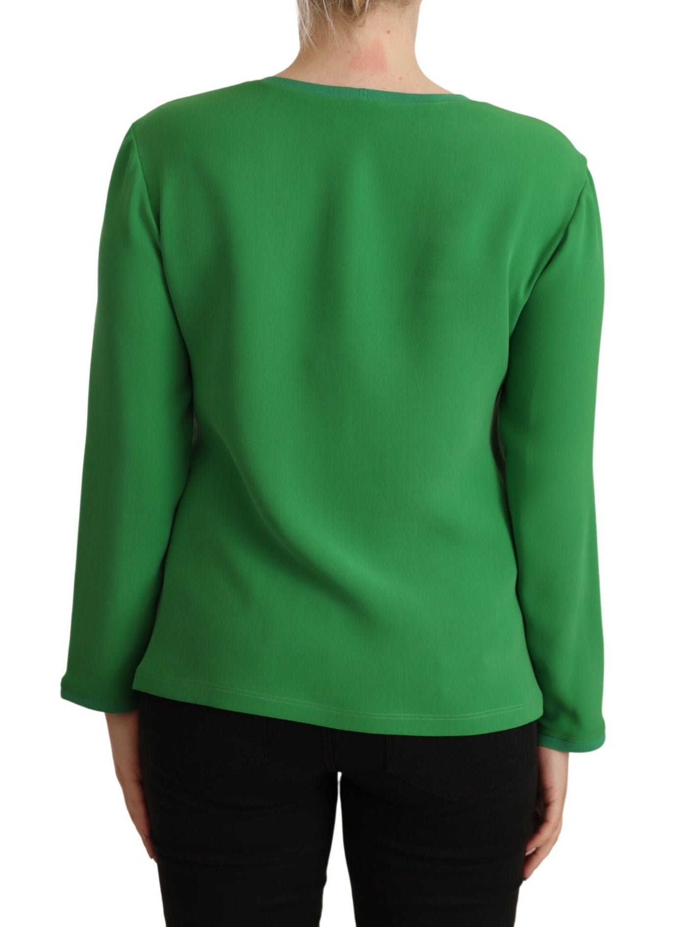 Pull col rond à manches longues en soie verte Armani