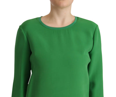 Pull col rond à manches longues en soie verte Armani