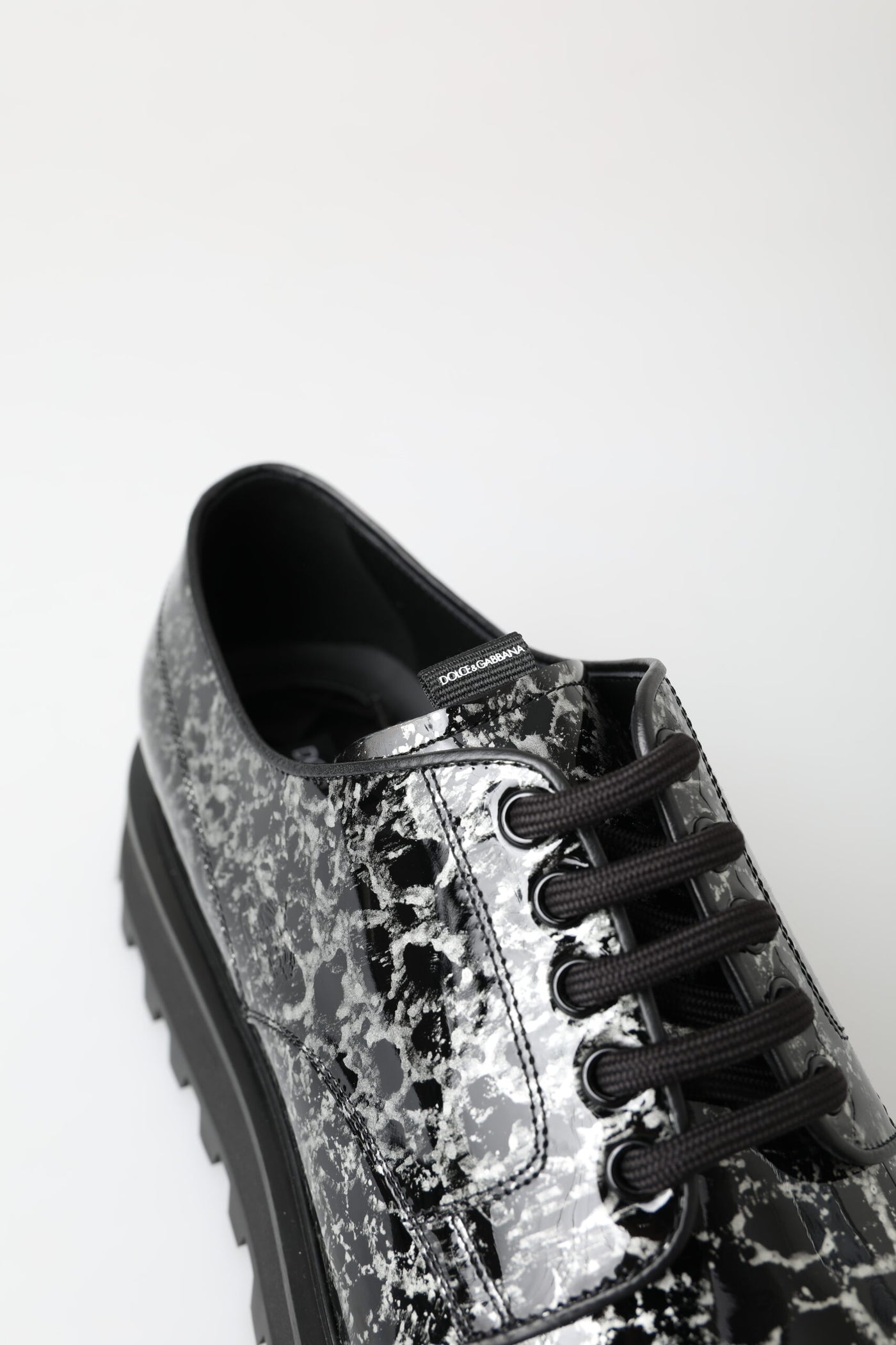 Dolce &amp; Gabbana Zwart Wit Derby Lakleren Schoenen