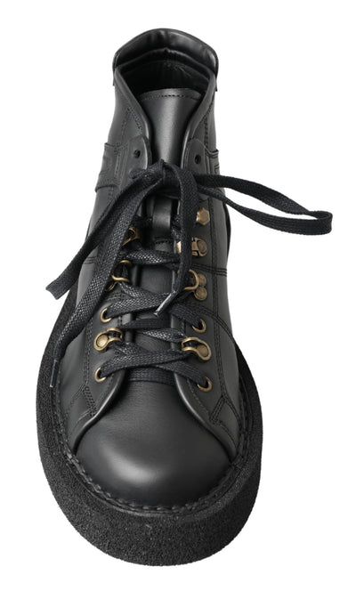 Dolce &amp; Gabbana Zwarte Leren Instappers met Stretch