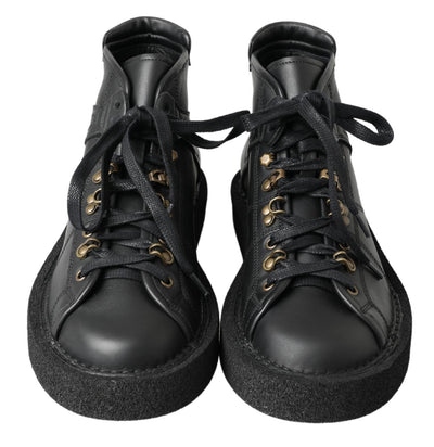 Dolce &amp; Gabbana Zwarte Leren Instappers met Stretch