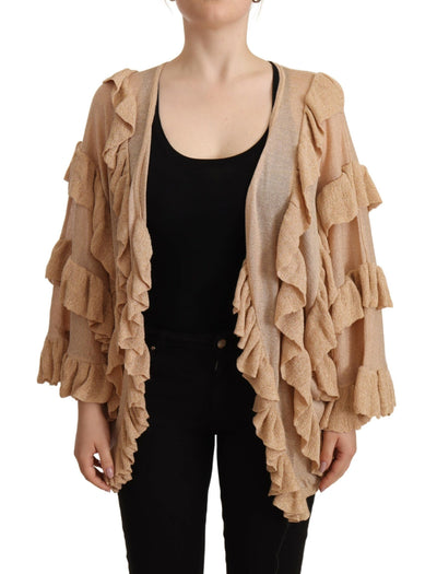 Cardigan ouvert à manches longues et volants beige Aniye By