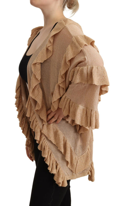 Cardigan ouvert à manches longues et volants beige Aniye By