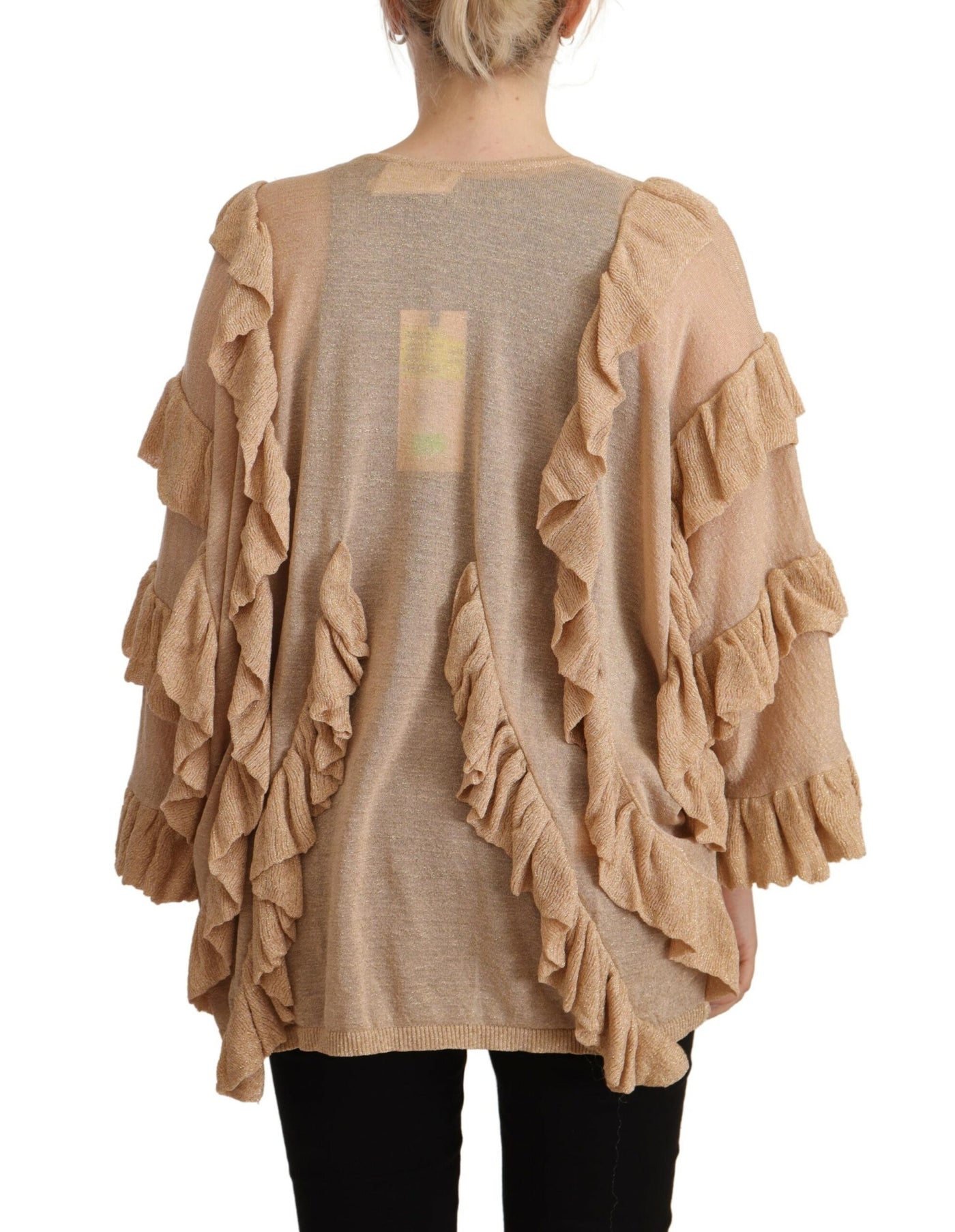 Cardigan ouvert à manches longues et volants beige Aniye By
