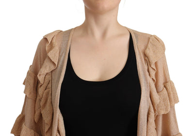 Cardigan ouvert à manches longues et volants beige Aniye By