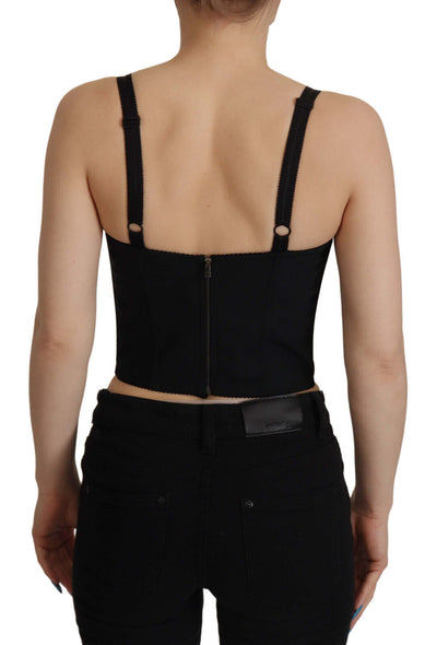 Dolce &amp; Gabbana Zwarte Patchwork Sicilië Blouse Korset Cropped Top