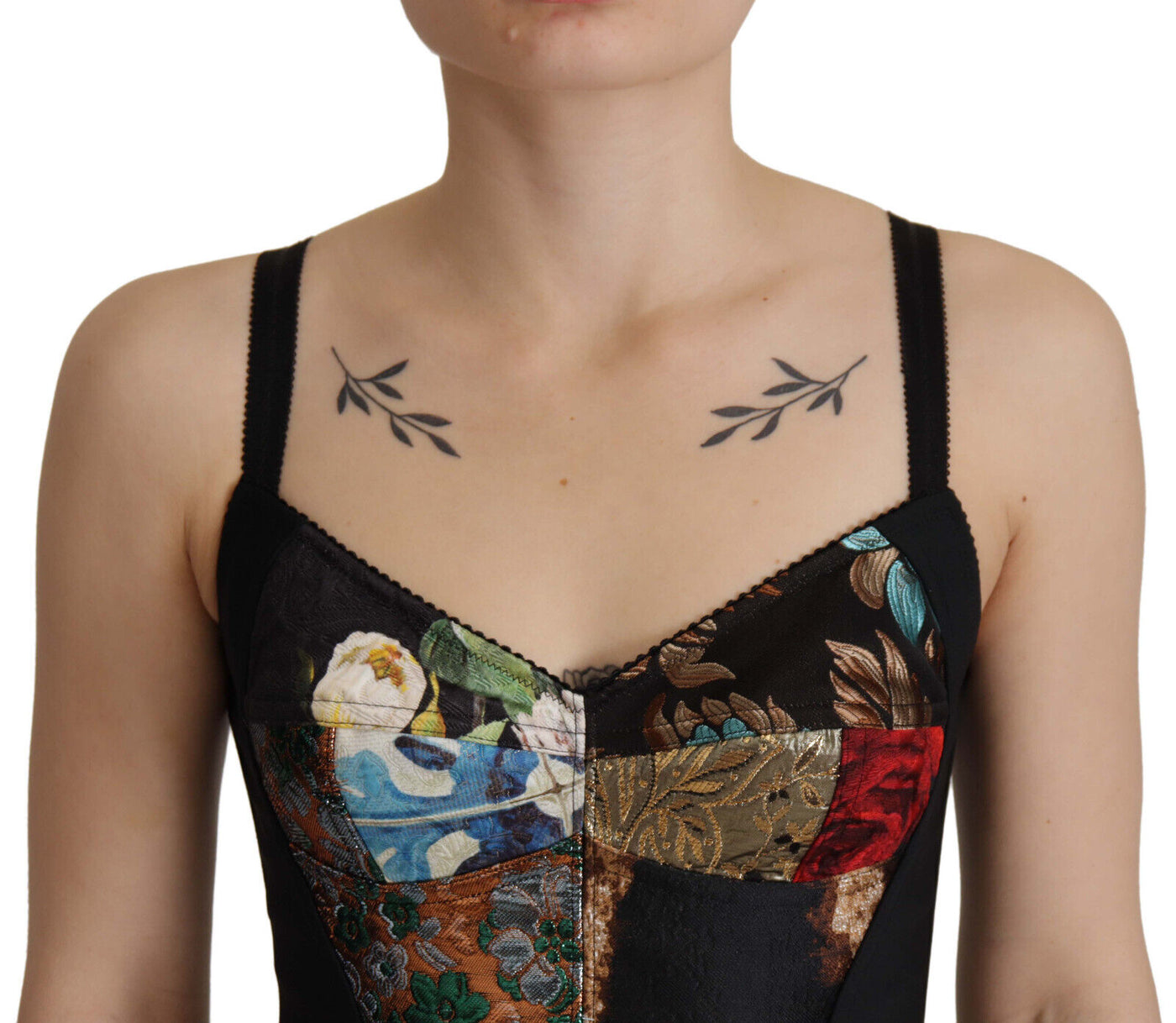 Dolce &amp; Gabbana Zwarte Patchwork Sicilië Blouse Korset Cropped Top
