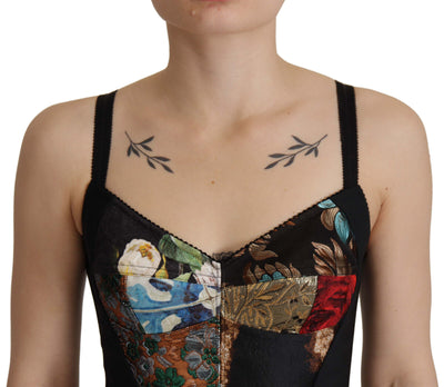 Dolce &amp; Gabbana Zwarte Patchwork Sicilië Blouse Korset Cropped Top
