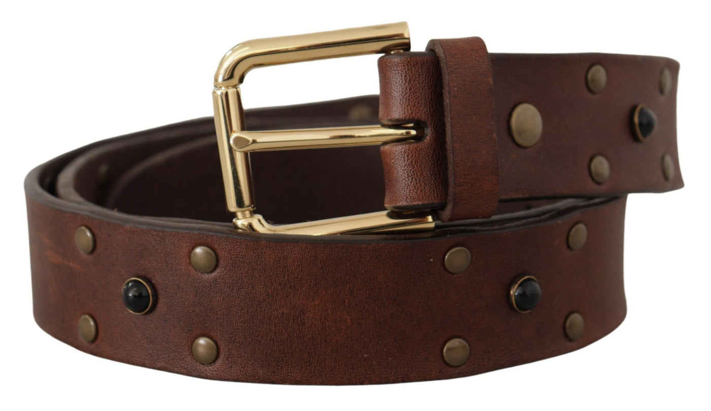 Ceinture Dolce &amp; Gabbana en cuir marron clouté avec boucle en métal doré