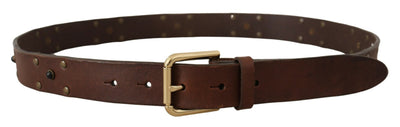 Ceinture Dolce &amp; Gabbana en cuir marron clouté avec boucle en métal doré