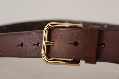Ceinture Dolce &amp; Gabbana en cuir marron clouté avec boucle en métal doré