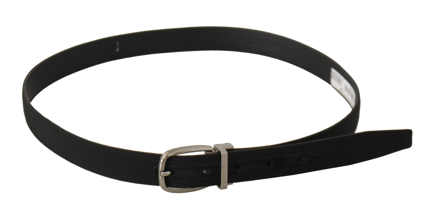 Ceinture Dolce &amp; Gabbana en toile de veau noire avec logo en métal argenté