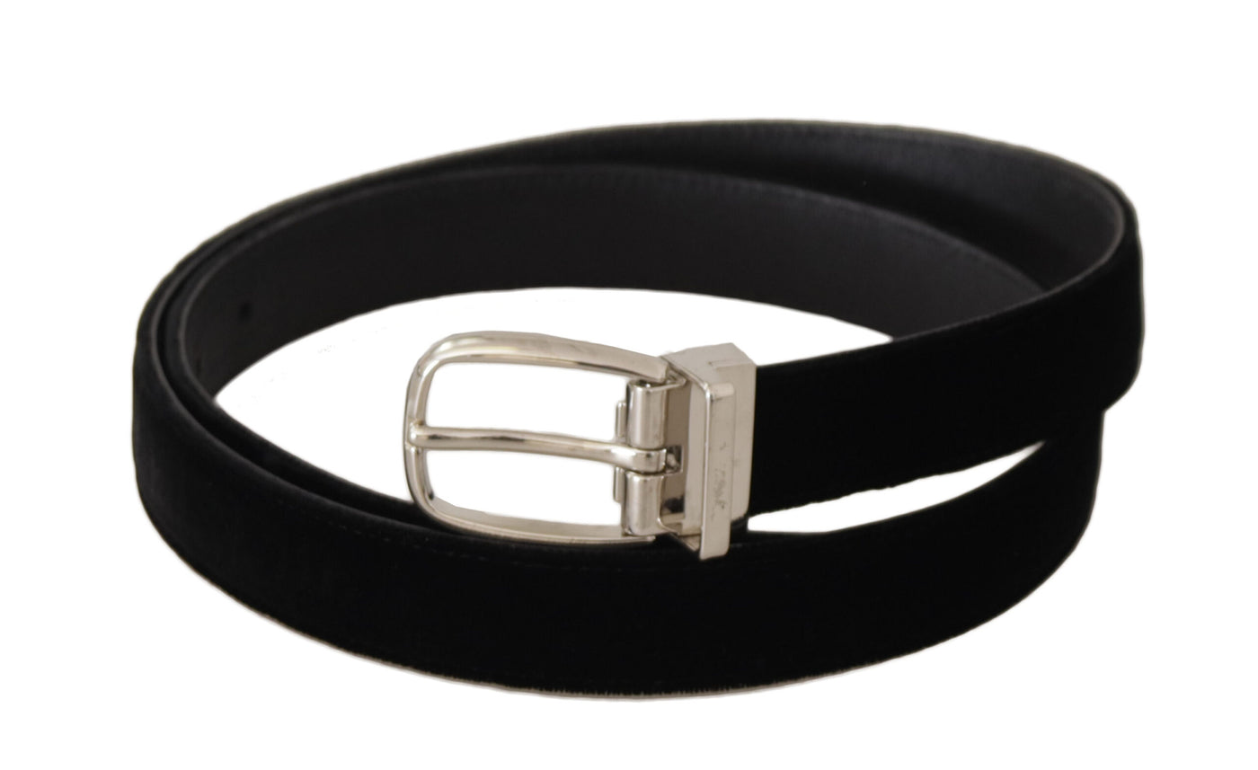Ceinture Dolce &amp; Gabbana en velours noir décontracté avec boucle en métal argenté