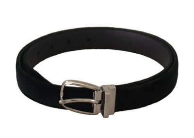 Ceinture Dolce &amp; Gabbana en velours noir classique avec boucle en métal argenté