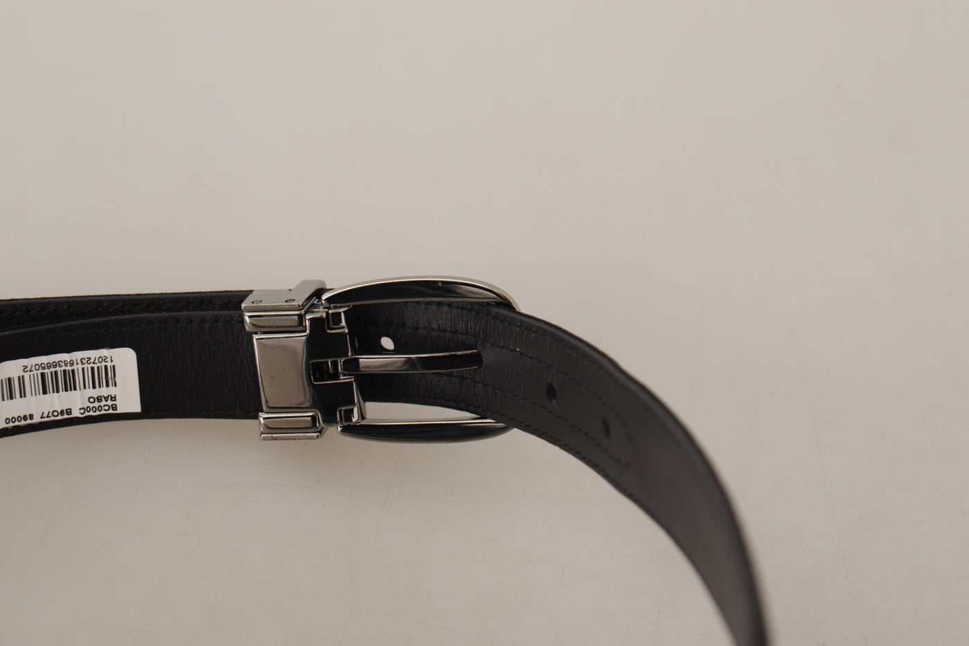 Ceinture Dolce &amp; Gabbana en cuir de veau noir avec boucle en métal argenté