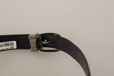 Ceinture Dolce &amp; Gabbana en cuir de veau noir avec boucle en métal argenté