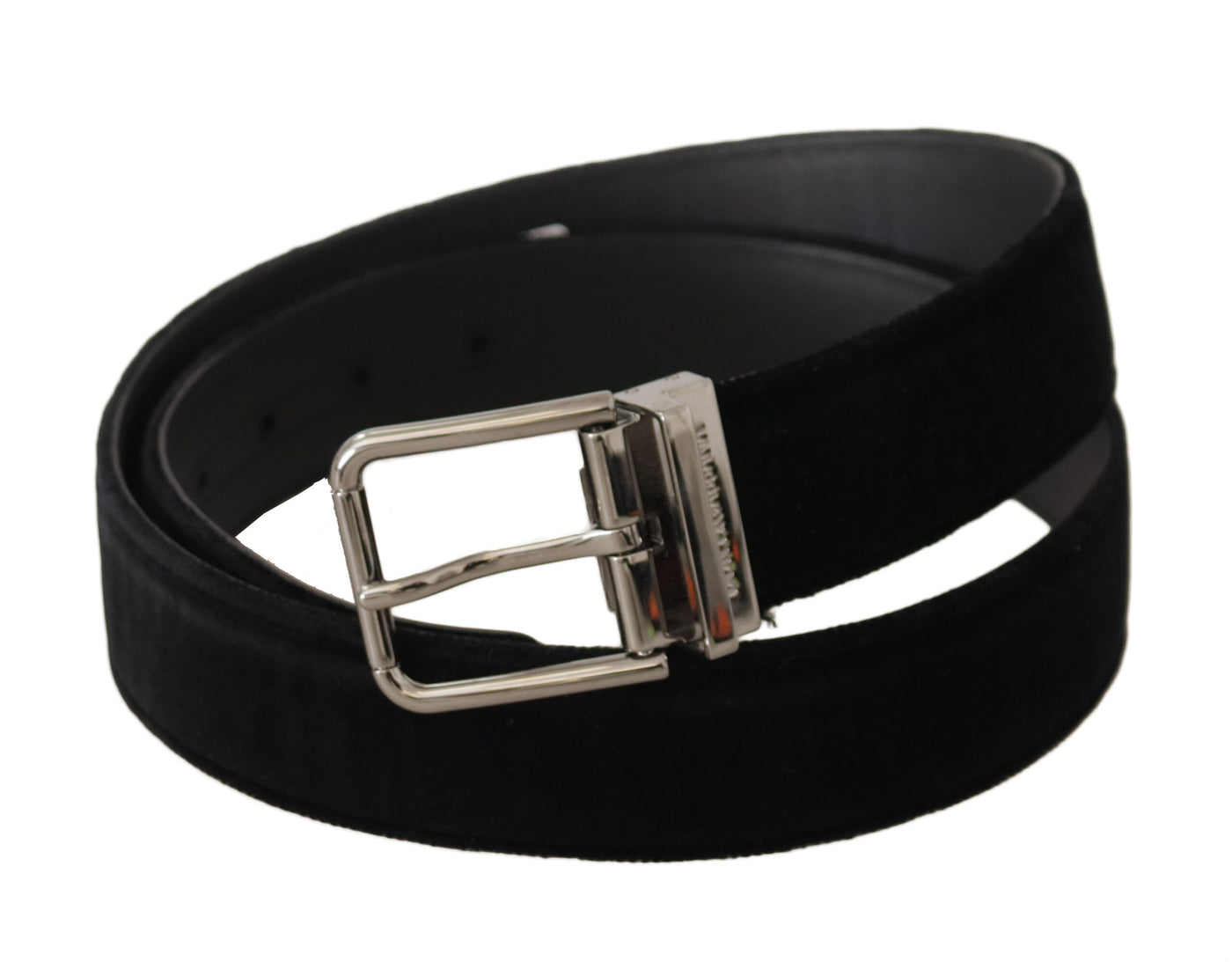 Ceinture Dolce &amp; Gabbana en velours noir avec boucle en métal gravée du logo argenté