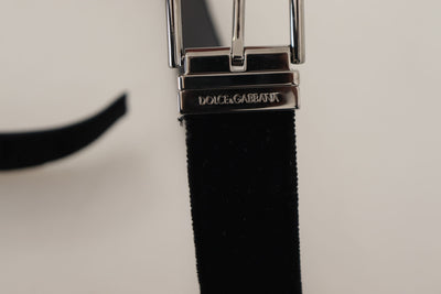 Ceinture Dolce &amp; Gabbana en velours noir avec boucle en métal gravée du logo argenté