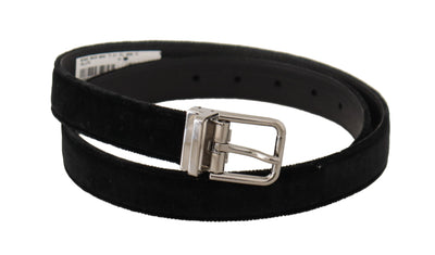 Ceinture Dolce &amp; Gabbana en velours noir décontracté avec boucle en métal argenté et logo
