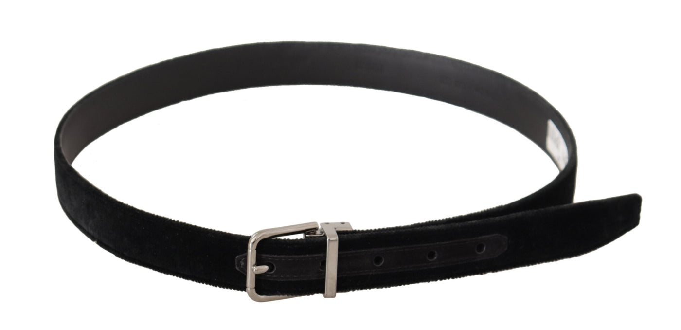 Ceinture Dolce &amp; Gabbana en velours noir décontracté avec boucle en métal argenté et logo