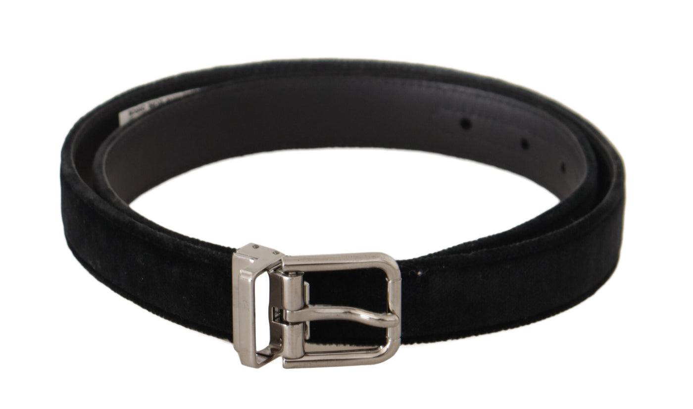 Ceinture Dolce &amp; Gabbana en velours noir décontracté avec boucle en métal argenté et logo