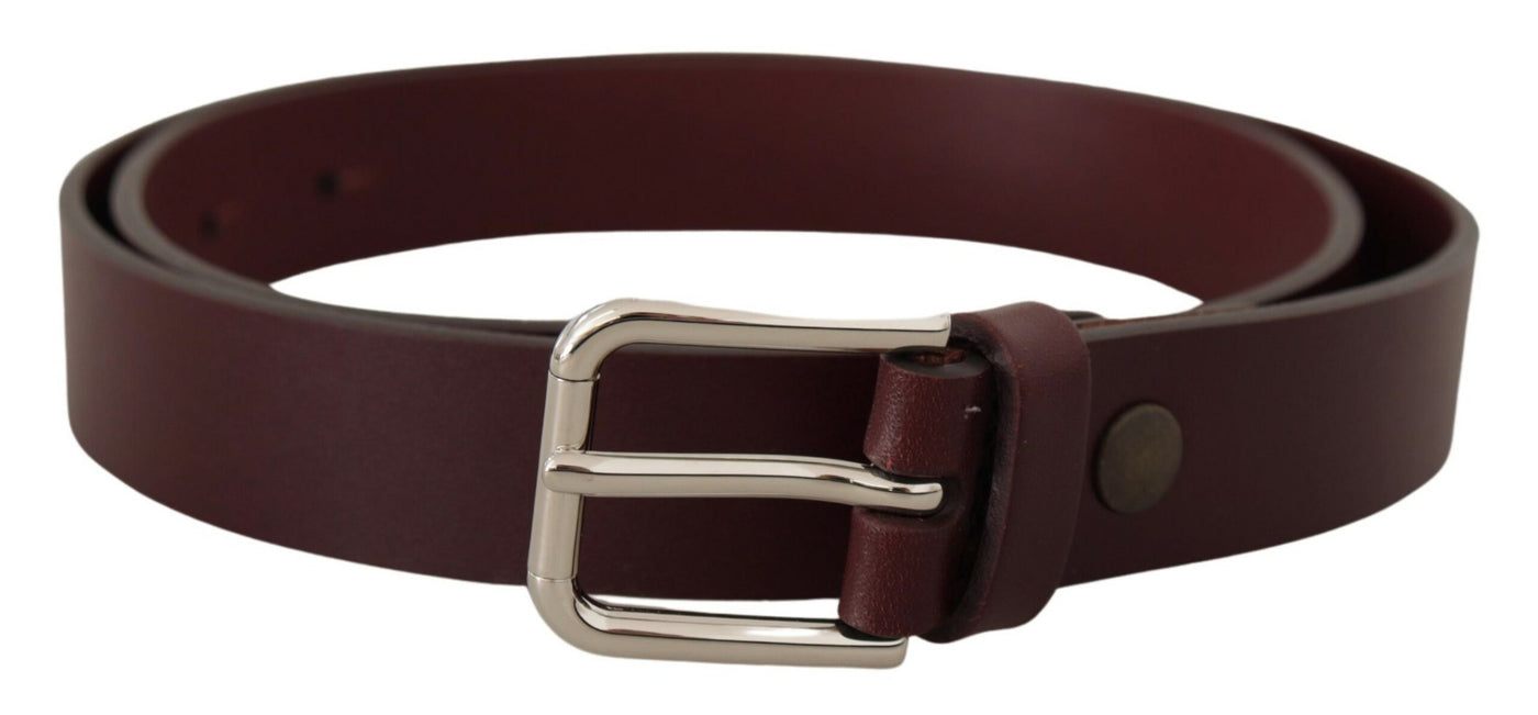 Ceinture Dolce &amp; Gabbana en cuir de veau marron avec boucle en métal argenté
