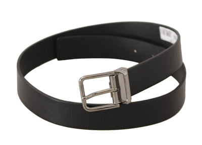 Ceinture Dolce &amp; Gabbana en cuir noir uni avec boucle en métal argenté