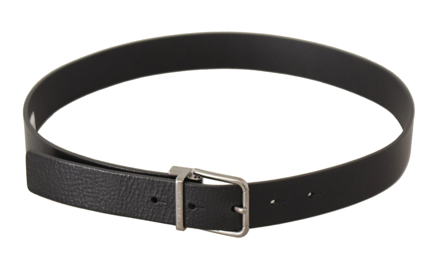 Ceinture Dolce &amp; Gabbana en cuir noir uni avec boucle en métal argenté