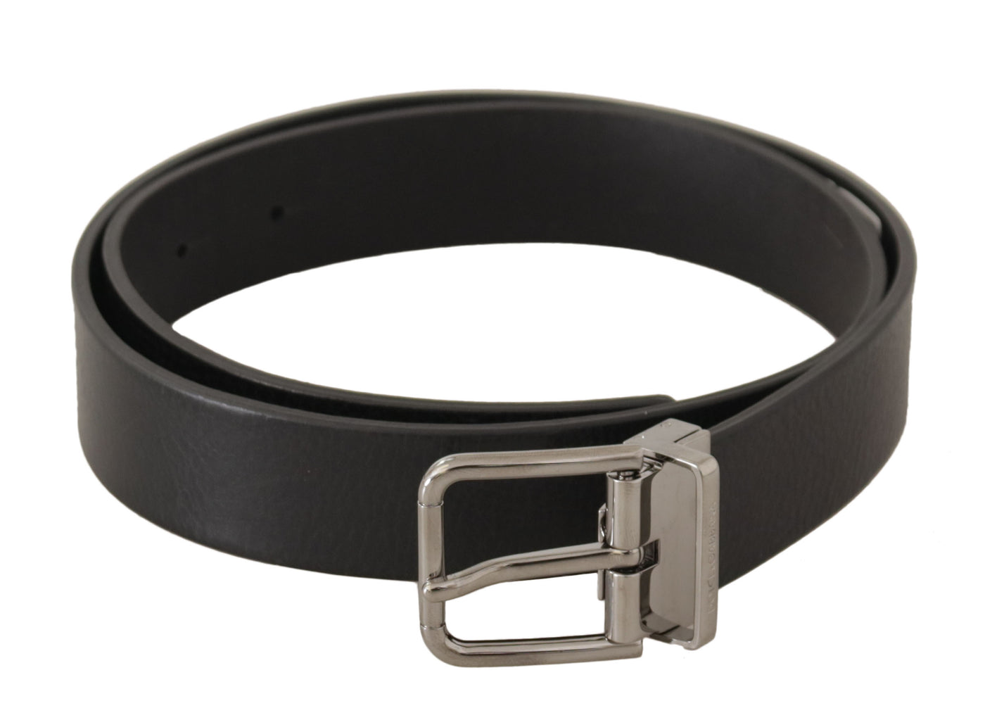 Ceinture Dolce &amp; Gabbana en cuir noir uni avec boucle en métal argenté