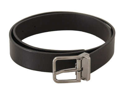 Ceinture Dolce &amp; Gabbana en cuir noir uni avec boucle en métal argenté