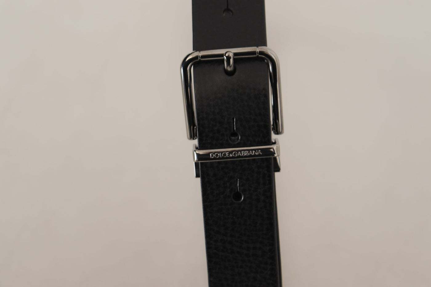 Ceinture Dolce &amp; Gabbana en cuir noir uni avec boucle en métal argenté
