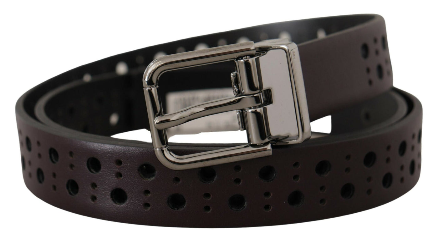 Ceinture Dolce &amp; Gabbana en cuir perforé violet foncé avec boucle en métal