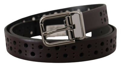 Ceinture Dolce &amp; Gabbana en cuir perforé violet foncé avec boucle en métal
