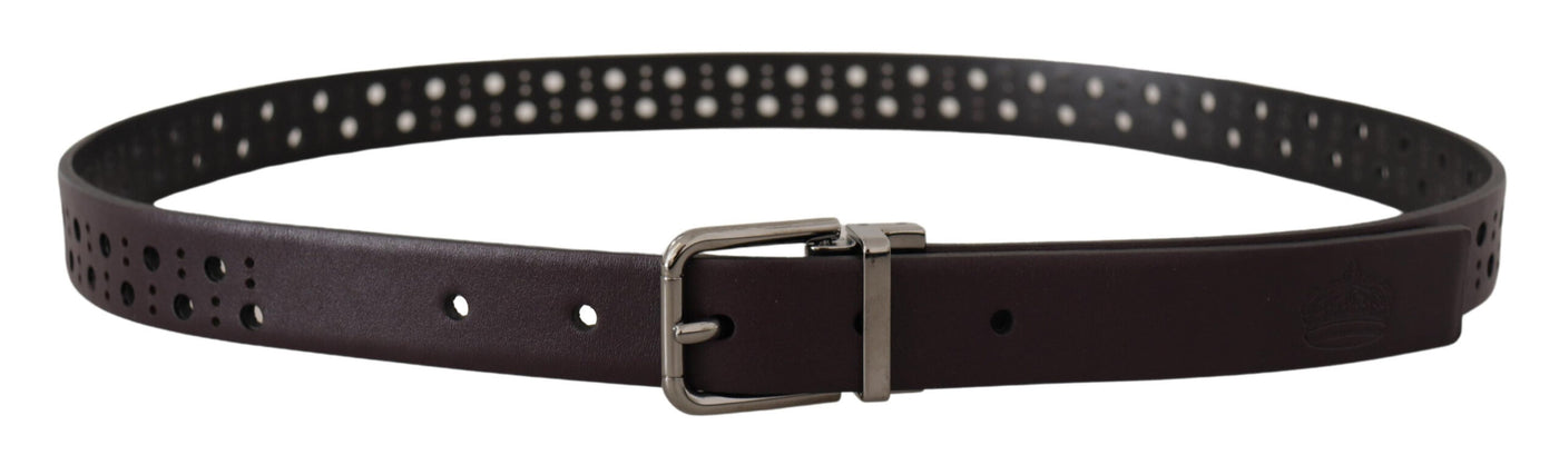 Ceinture Dolce &amp; Gabbana en cuir perforé violet foncé avec boucle en métal