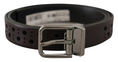 Ceinture Dolce &amp; Gabbana en cuir perforé violet foncé avec boucle en métal
