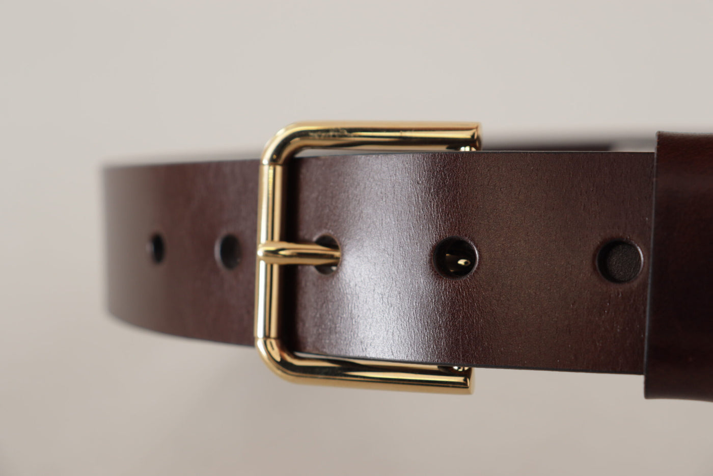Ceinture Dolce &amp; Gabbana en cuir poli marron avec boucle en métal doré