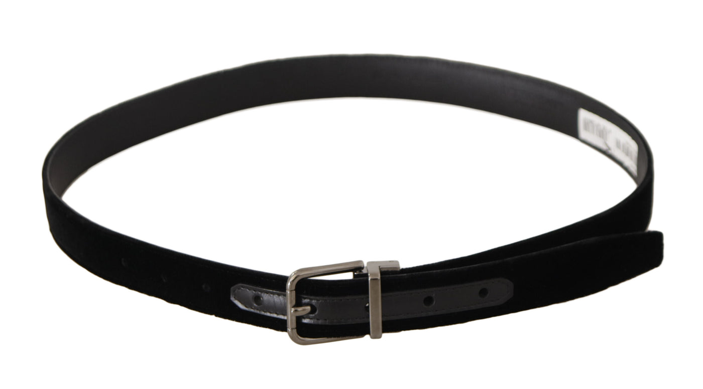 Ceinture Dolce &amp; Gabbana en velours noir classique avec boucle en métal gravée du logo