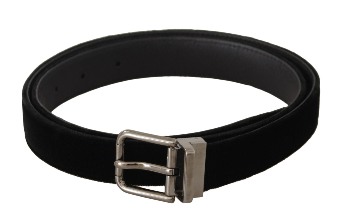 Ceinture Dolce &amp; Gabbana en velours noir classique avec boucle en métal gravée du logo
