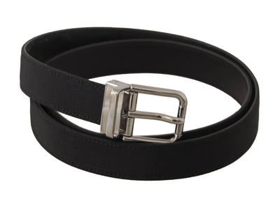 Ceinture Dolce &amp; Gabbana en toile noire et cuir avec boucle en métal argenté
